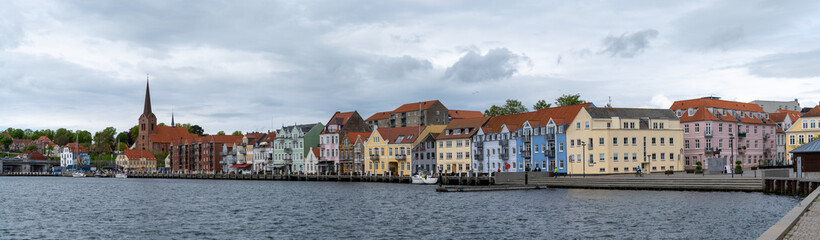 Fototapeta na wymiar panorama cityscape view ofthe historic waterfront buildings of Sonderborg