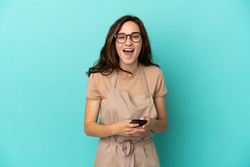 Restaurant waiter surprised and sending a message