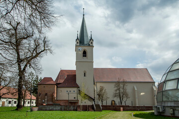 TARGU MURES, MURES, ROMANIA - APRIL 23, 2021:  The reformed church from medieval fortress on April 23, 2021 in  Targu-Mures.