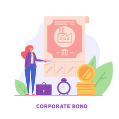 Woman invests in bonds, receive coupons. Concept of return on investment, financial solutions, passive income, corporate bonds. Vector illustration in flat design for web banner, UI