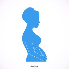Vector Silhouette of a pregnant woman. Icon Isolated on White Background