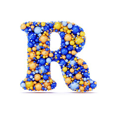 R letter with colored shiny balls