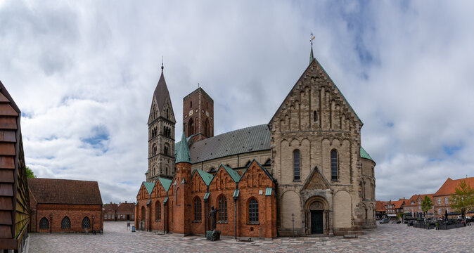 panorama view of the 13th century cathedral and square in Ribe