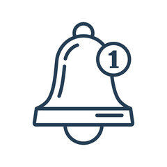 Obraz premium Bell reminder. Minimal black line design. Notification icon or incoming message. Reminder black icon. Vector flat design. Glyph sign. Isolated on white background. Important symbol.