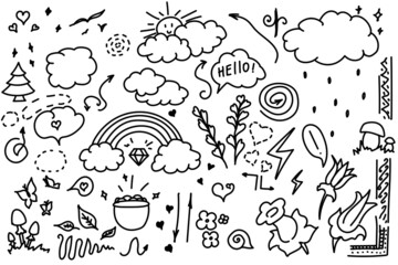 Obraz premium Hand drawn mark icons vectoru, doodle, illustration, drawing, cartoon, sketch, pattern, design, hand, white, set, icon, black, abstract, art, flower, sign, children, symbol, vector, business