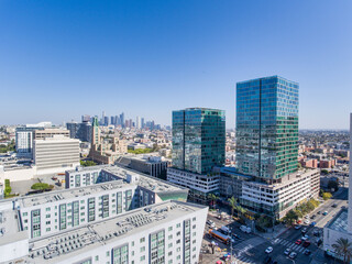 Aerial Drone Photo for Wilshire Blvd with Downtown LA from Vermont Ave LA Korea Town, April 2021