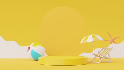 3d render of Abstract minimal  display podium for showing products or cosmetic presentation with summer beach scene. Summer time. © TANATPON