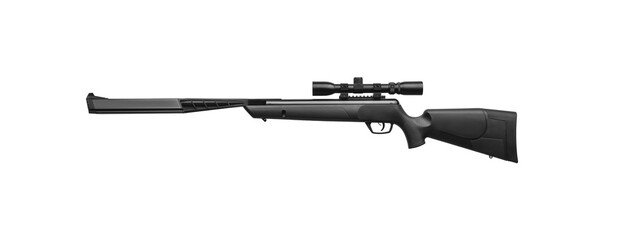 Black pneumatic rifle with an optical sight isolated on white back