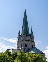 Fototapeta na wymiar the historic church in the center of downtown Frederikshavn