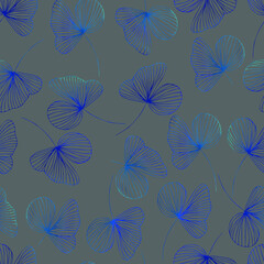  contour watercolor leaves with gradient vector seamless pattern. background for fabrics, prints, packaging and postcards