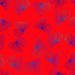  contour watercolor leaves with gradient vector seamless pattern. background for fabrics, prints, packaging and postcards