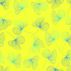  contour watercolor leaves with gradient vector seamless pattern. background for fabrics, prints, packaging and postcards