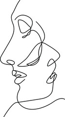 Abstract faces line vector illustration. Minimalistic art male and female. Black and white. White background. One line drawing.