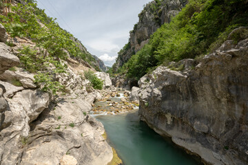 Fototapeta na wymiar wild rivers canyon in Albania, Bovilla lake