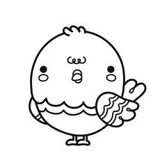 Cute funny pigeon bird. Vector hand drawn cartoon illustration icon. Isolated on white background. Little baby bird, pigeon, coloring book page concept