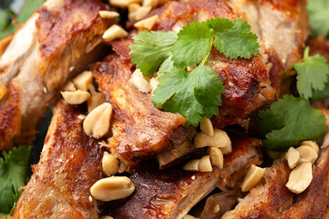Chinese Pork ribs with peanuts and coriander