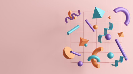 3D illustration of abstract shapes and an empty space for a content.