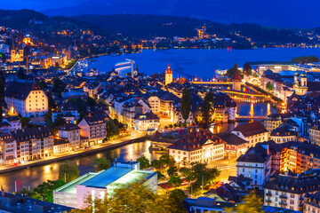 Lucerne city aerial panoramic view, Switzerland