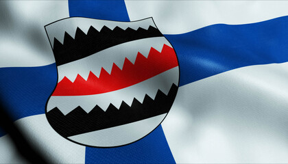 3D Waving Finland City Flag of Saarijarvi Closeup View