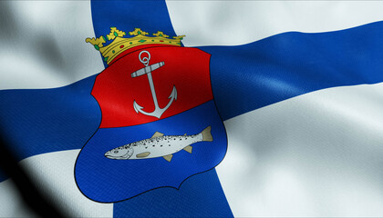 3D Waving Finland City Flag of Kemi Closeup View