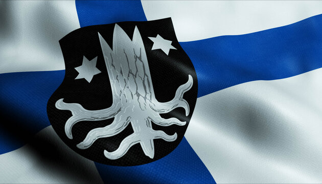 3D Waving Finland City Flag of Kemijarvi Closeup View