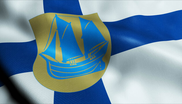 3D Waving Finland City Flag of Kalajoki Closeup View