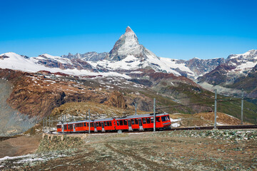 Gornergrat Bahn Railway Train, Zermatt - obrazy, fototapety, plakaty