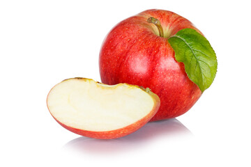 Naklejka na ściany i meble Apples fruits red apple fruit with leaf isolated on a white background