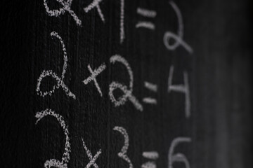 A close up of equations on a chalkboard.
