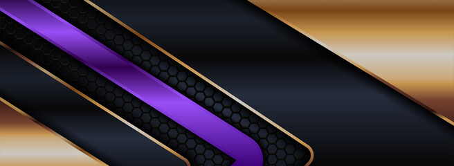 Tech Futuristic Navy Background with Gold and Purple Element Combination Concept.