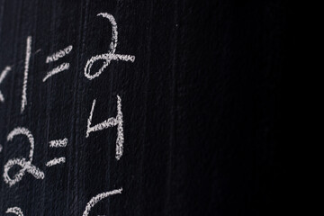 A close up of equations on a chalkboard.