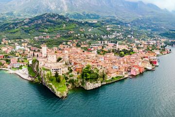 Fototapeta na wymiar Malcesine aerial panoramic view, Italy