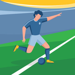 Soccer Player Kicking Ball Vector Illustration, playing football in the field stadium