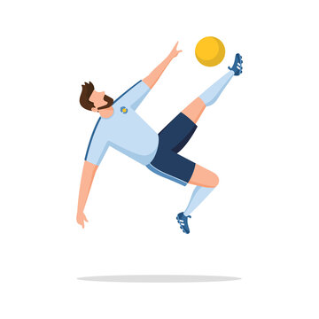 flat vector Soccer Player somersault or overhead kick, illustration of a soccer player doing an overhead kick