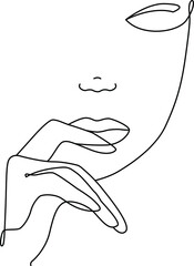 Minimalistic art woman face silhouette. Black and white. White background. One line drawing.