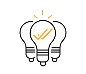 Approved idea linear vector icon. Marketing strategy. New product or service. Checked innovation. Light bulb with check mark. Editable stroke