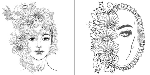 Beautiful woman face colouring -age set