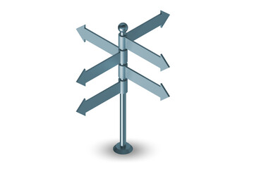 Road direction side in navigation concept - 3d rendering