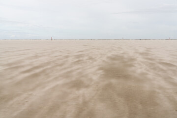 Fototapeta na wymiar beautiful idyllic beach with a strong wind whipping sand along