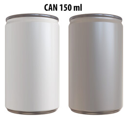 3D rendering - High resolution image of CAN 150ml, white and silver,  isolated on white background, high quality details, print ready for large format
