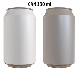 3D rendering - High resolution image of CAN 330ml, white and silver,  isolated on white background, high quality details, print ready for large format