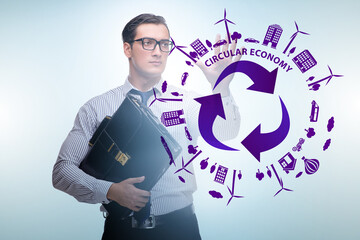 Concept of circular economy with businessman