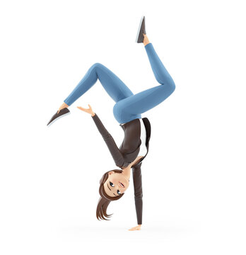3d cartoon woman in acrobatic pose