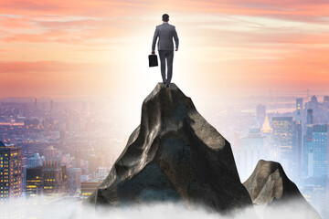 Businessman at the top of mountain in career concept