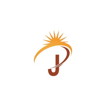 Letter J With Sun Ray Icon Logo Design Template Illustration