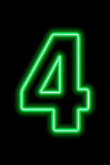 Neon green number 4 on black background. Serial number, price, place