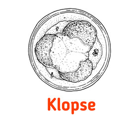 German klopse hand drawn vector illustration. Koenigsberger klopse top view. Vintage design element. Sketch illustration.