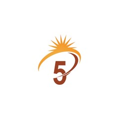 Number 5 with sun ray icon logo design template illustration