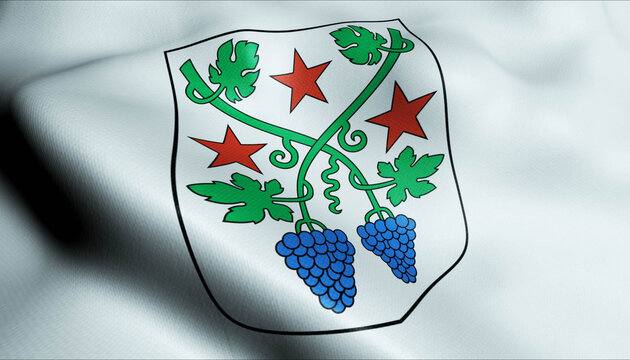 3D Waving Switzerland Region Flag of Conthey Closeup View
