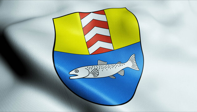 3D Waving Switzerland Region Flag of Boudry Closeup View